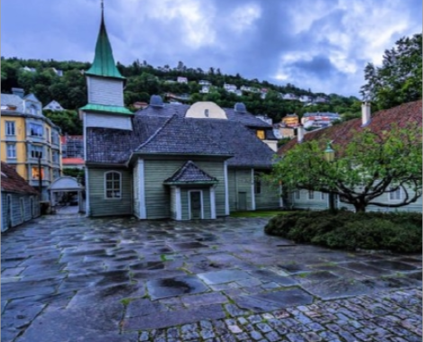 Det historiske bygget til St. Jørgens Hospital, også kjent som Leprosymuseet, i Bergen.