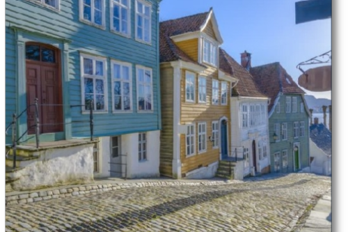 Gamle Bergen Museum med sine historiske trebygninger.